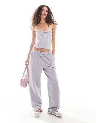 Lioness Lioness velour low rise wide leg joggers co-ord in light blue