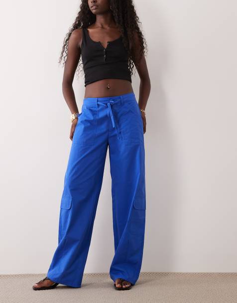 Lioness Venice tie waist pocket detail cargo pants in cobalt - view 1