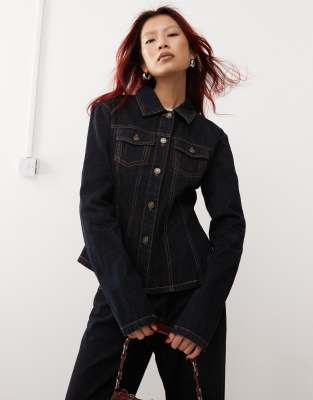 Lioness - Veste d'ensemble en jean avec détails cintrés - Bleu foncé délavé-Bleu marine