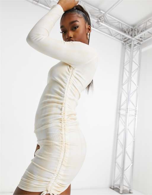 Lioness - Vestito a fascia a maniche lunghe color écru, 3 di 4