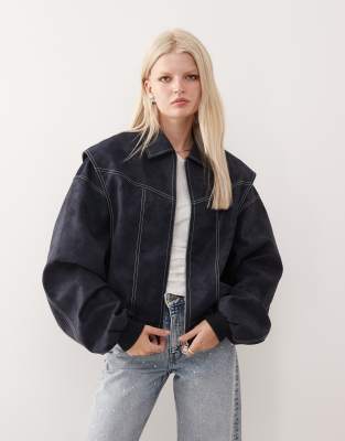 Lioness - Vista - Bomberjacke in Marineblau mit Lederoptik und Kontrastnähten