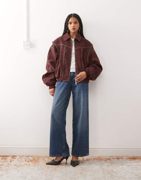 Lioness - Vista - Bordeaux bomber-jakke med kontrasterende sømdetaljer i læderlook - Kun hos ASOS - view 1