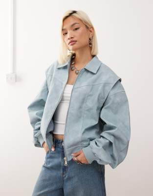 Lioness - Vista - Exklusive Bomberjacke in babyblauer Lederoptik mit Kontrastnaht