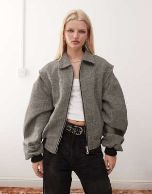 Lioness - Vista - Exklusive Tweed-Bomberjacke in Aschgrau mit Kontrastnaht