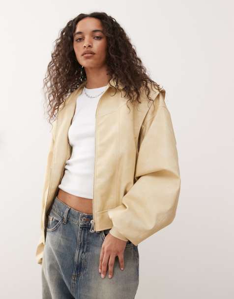 Lioness – Vista – Ljust citrongul bomberjacka med kontrastfärgade sömmar i läderlook, exklusivt hos ASOS - view 1