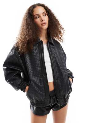 Shop Lioness weave detail leather look bomber jacket in black Online – Trendy & Affordable Fashion