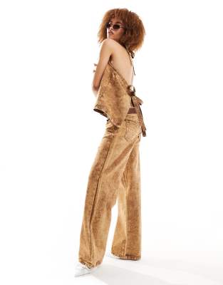 Lioness Wide Leg Jeans In Brown Acid Wash - Part Of A Set In Brown