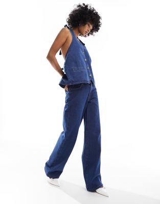 Lioness Wide Leg Jeans In Indigo Wash - Part Of A Set-blue