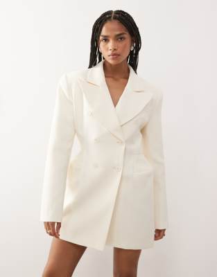 Lioness Wimbledon Shoulder Pad Detail Cinched Waist Blazer Mini Dress In White