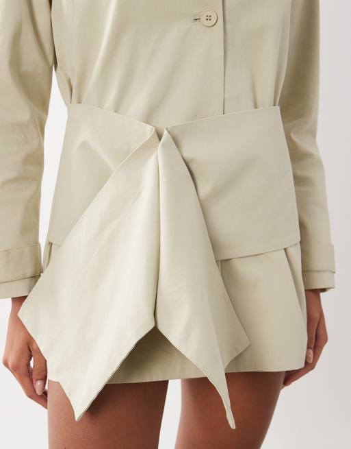 Lioness Wiseguy tailored wrap drape detail mini dress in sand, 2 of 4