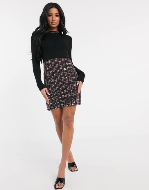 Lipsy 2 in 1 dress with best sale checked skirt in mono