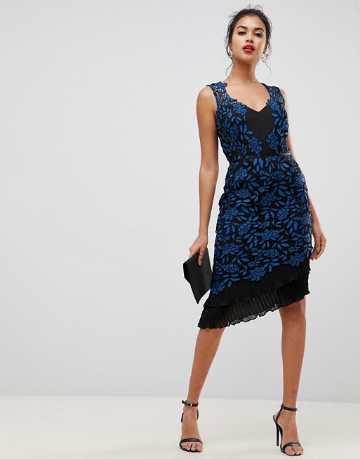 Lipsy allover lace bodycon dress with frill hem in print
