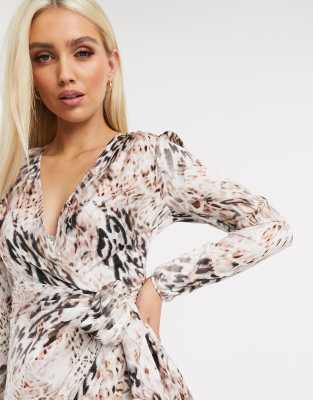 lipsy animal print wrap dress