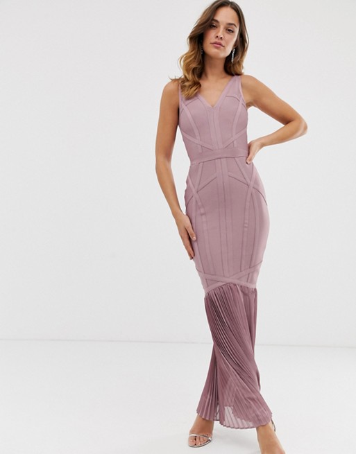 Lipsy bandage maxi dress with pleated fishtail in dusty violet