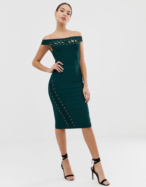 Lipsy green hot sale bardot dress