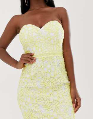 lipsy two tone lace bandeau flippy hem dress