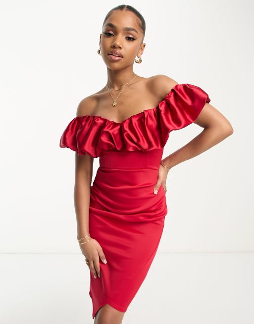 Lipsy bardot ruffle midi on sale dress