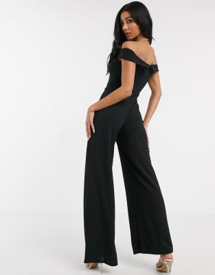 black bardot jumpsuit wide leg