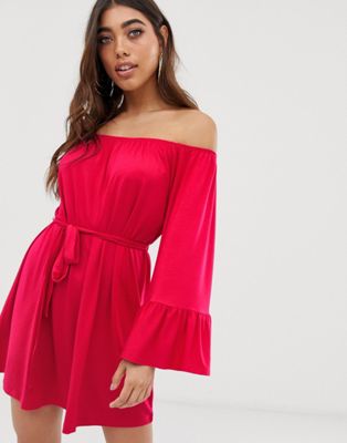 Lipsy - Bardot-jurk met uitlopende mouwen-Roze
