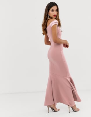 lipsy bardot maxi dress with ruffle wrap front