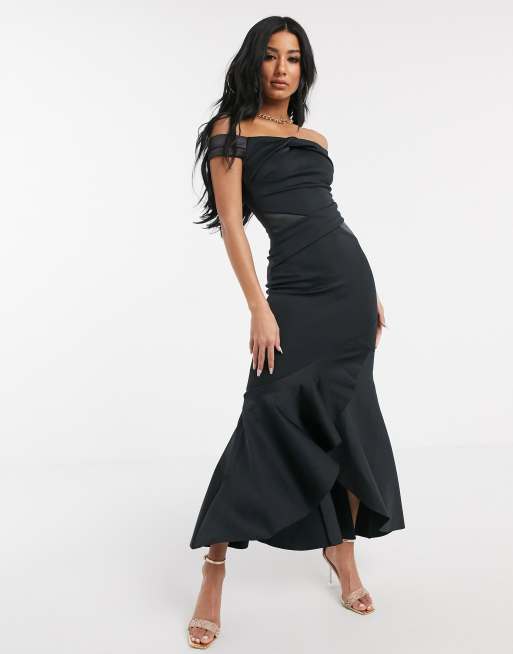 Lipsy bardot panelled maxi dress in black ASOS