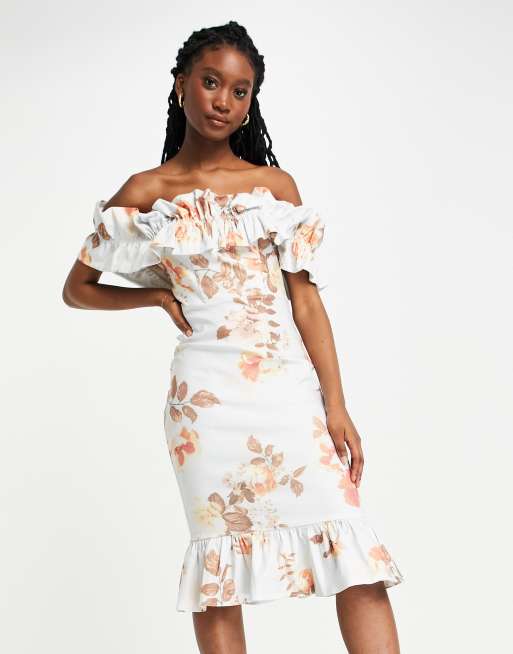 Lipsy bardot 2025 ruffle midi dress