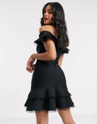 bardot ruffle lace dress