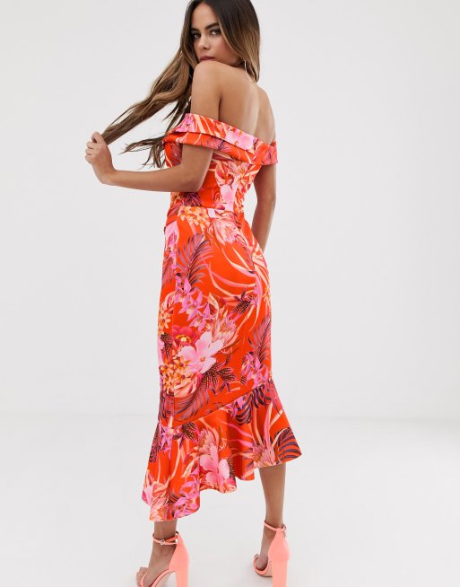 Tropical print shop bardot scuba dress