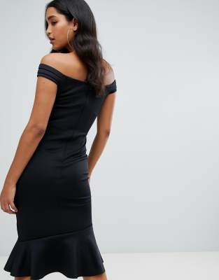 lipsy bardot asymmetric hem midi dress