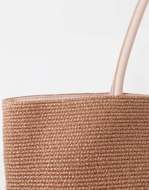 Lipsy beach bag with pu handle in rose gold