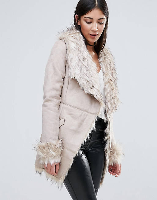 Lipsy Belted Coat With Faux Fur Collar, Lipsy Fur Collar Coat