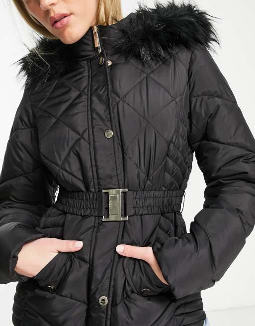 black faux fur black belted short coat – Entire Desire