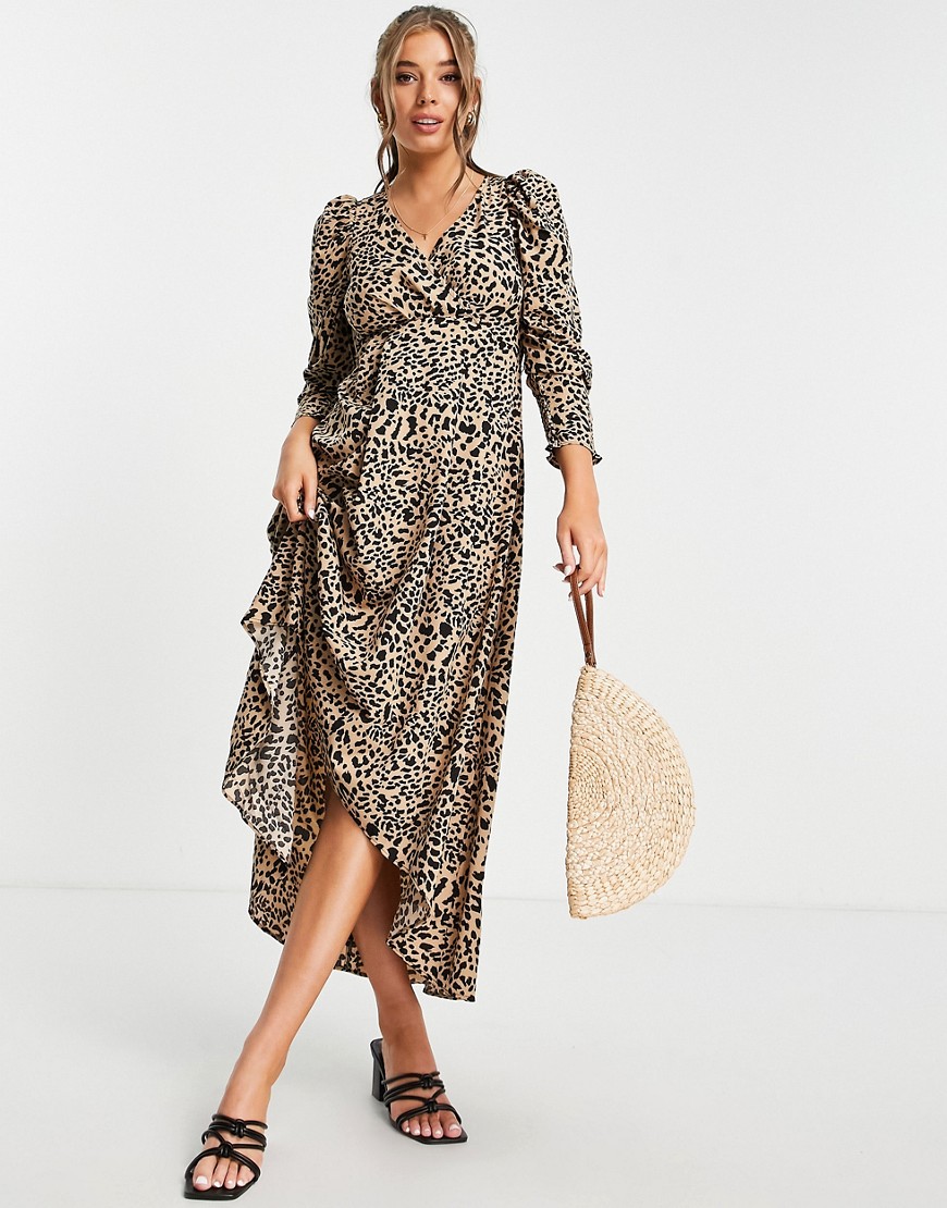 Lipsy belted midi dress in leopard-Neutral