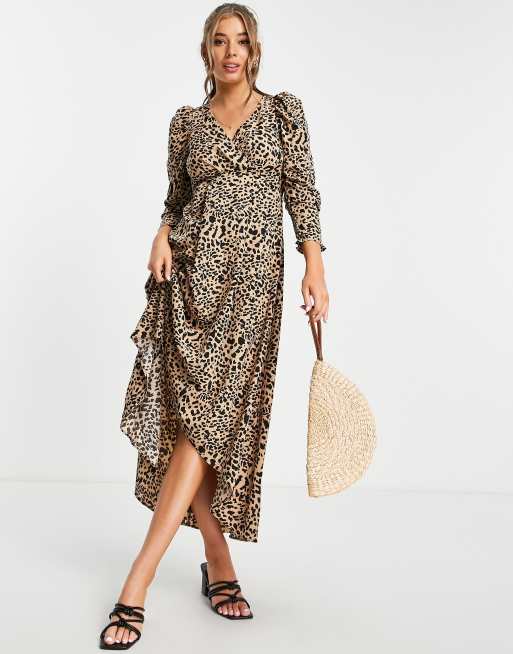 Lipsy belted midi dress in leopard | ASOS