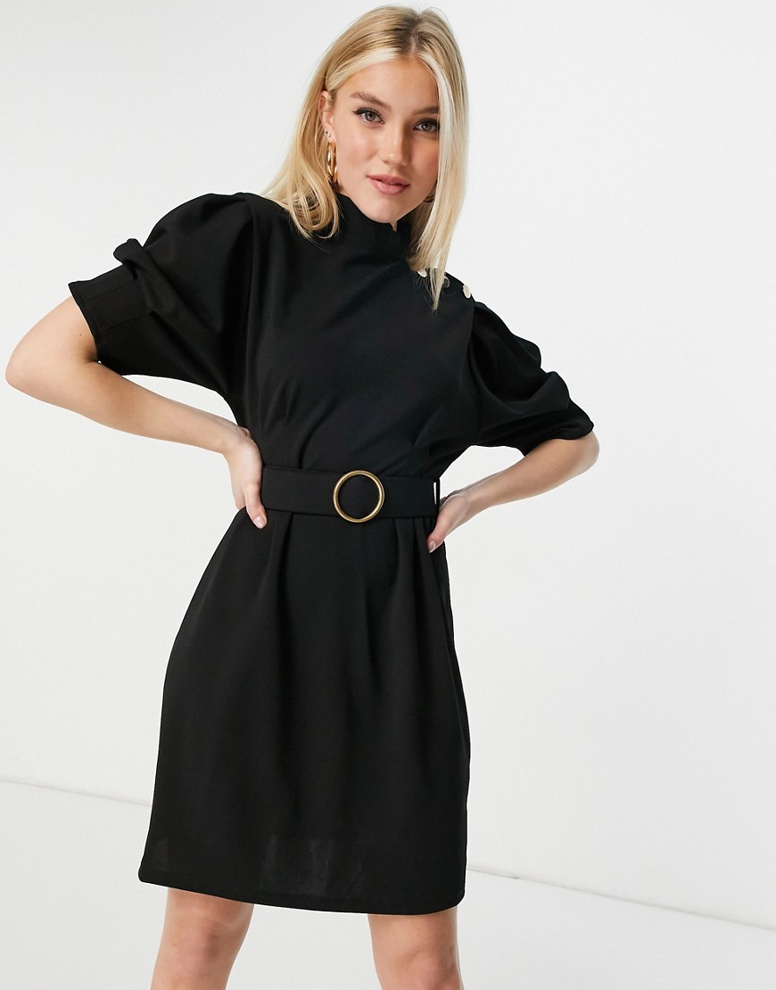Lipsy belted pencil dress with button shoulder detail in black