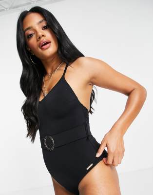 Lipsy belted swimsuit in black