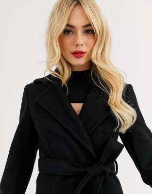 lipsy belted robe coat black