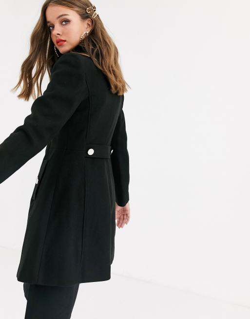 Lipsy black wool coat with fur collar in black