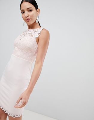 Lipsy – Bodycon-klänning i midimodell med överdel i spets-Rosa