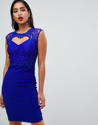 Lipsy – Bodycon-klänning med hjärtformad halsringning och spetsdetalj-Blå