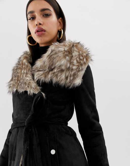 Lipsy faux fur cuff military coat best sale