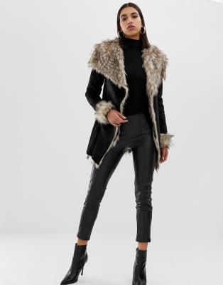lipsy faux fur bonded wrap coat