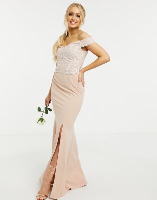 lipsy petite lace bardot bridal maxi dress