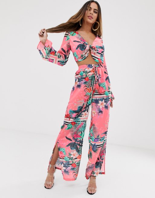Lipsy - Broek met wijde pijpen en tropische print