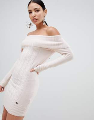 white bardot jumper dress