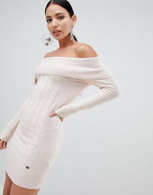 Lipsy Cable Knit Bardot Sweater Dress 