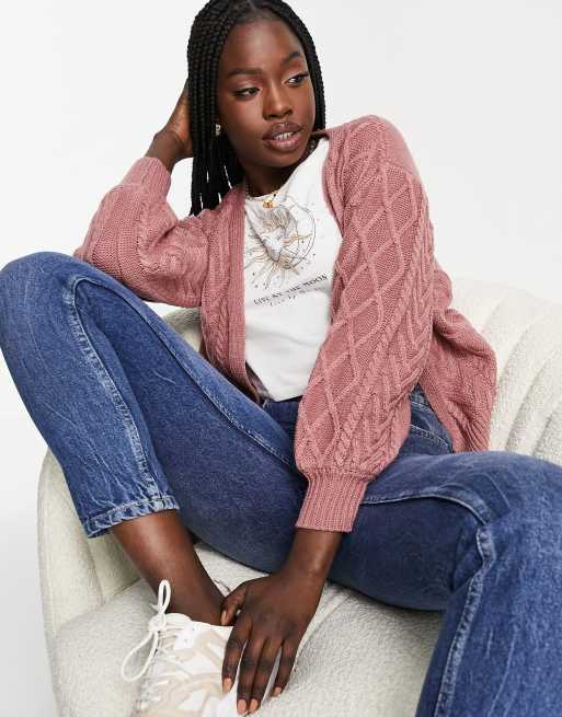 Lipsy cable knit cardigan in rose