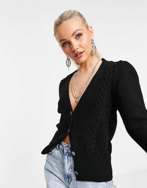 Lipsy cable knit cropped cardigan in black