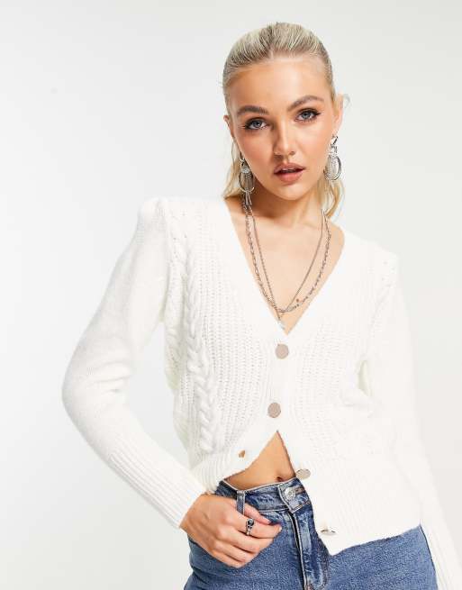 cropped cable cardigan