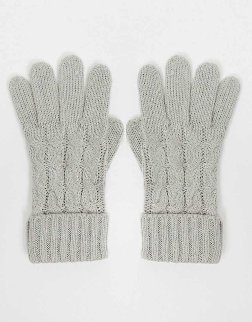 Lipsy cable knit gloves in gray-Grey